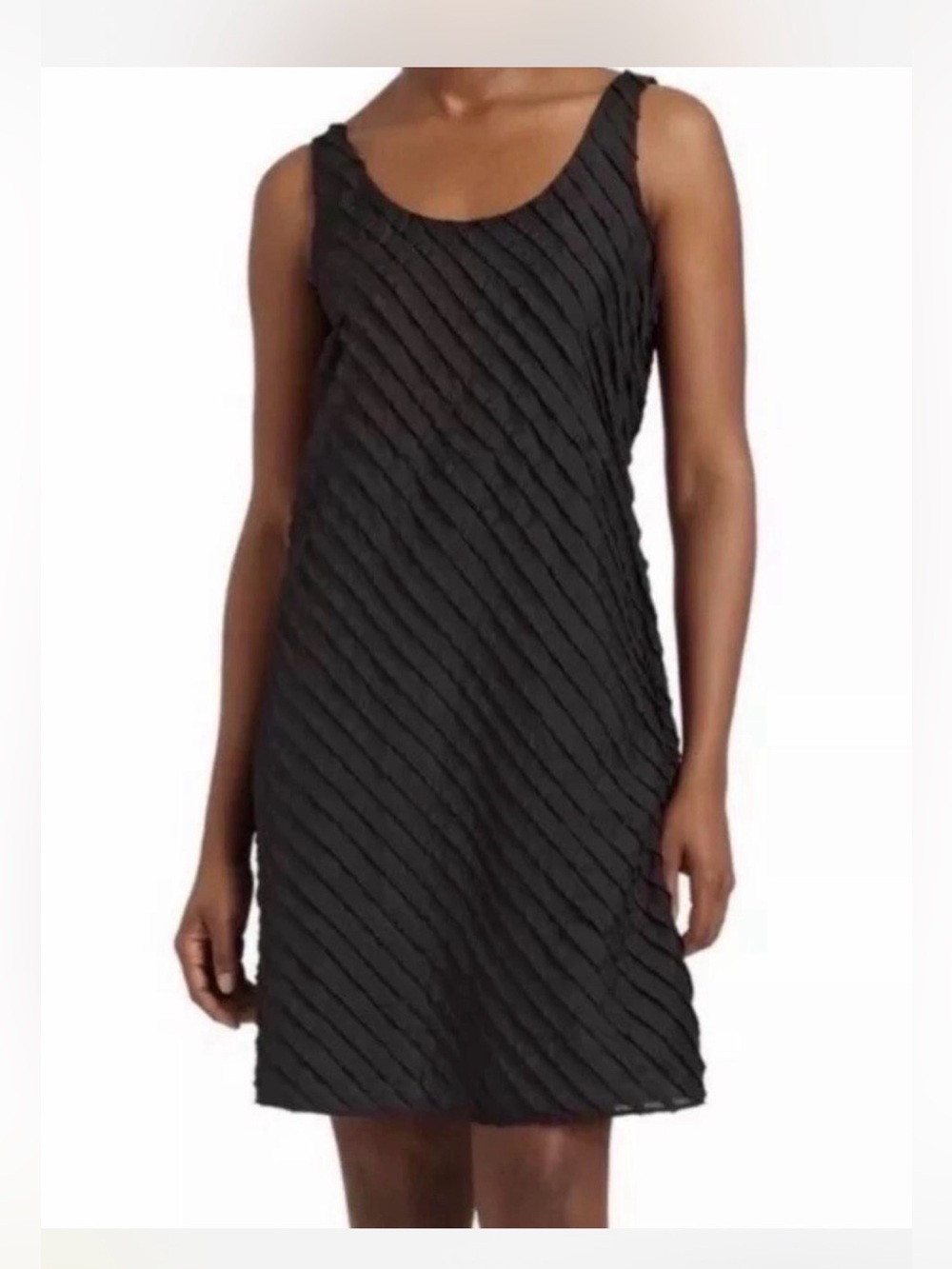 Eileen Fisher Pleated Layered Ruffle Aline Silk Knee Length Dress Size 18W Plus
